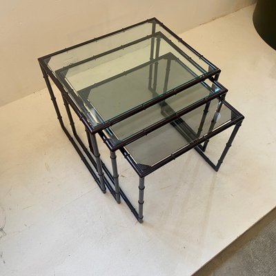 Bamboo Effect Nesting Tables in Metal, 1970s, Set of 3-CQE-1010234