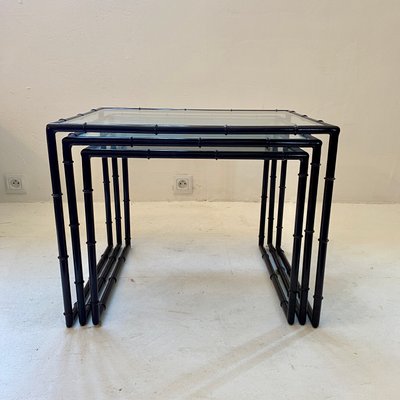 Bamboo Effect Nesting Tables in Metal, 1970s, Set of 3-CQE-1010234