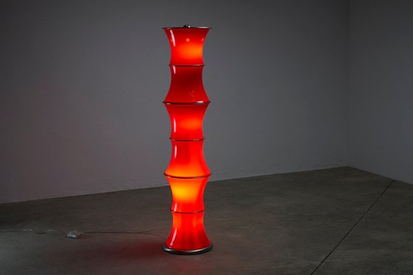 Bamboo Floor Lamp in Red Glass, 1990s-POG-1758566