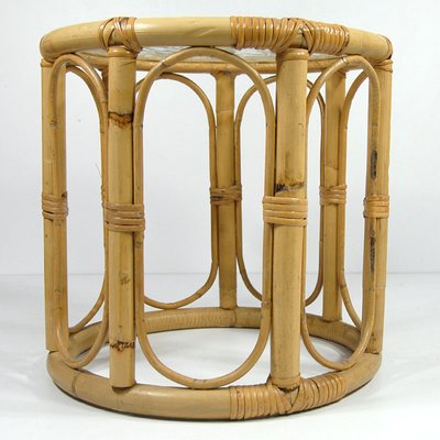 Bamboo & Frosted Glass Side Table, 1960s-GIW-1147206