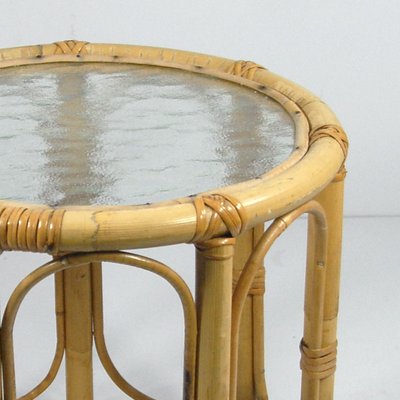 Bamboo & Frosted Glass Side Table, 1960s-GIW-1147206