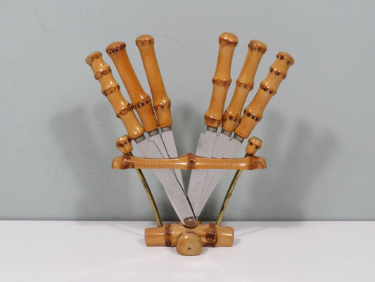 Bamboo Fruit Cutlery in Holder, Solingen, Germany, 1950s