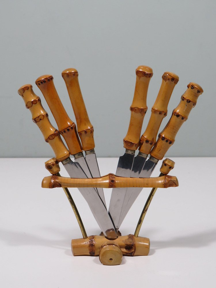 Bamboo Fruit Cutlery in Holder, Solingen, Germany, 1950s