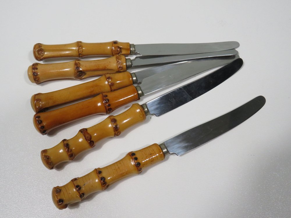 Bamboo Fruit Cutlery in Holder, Solingen, Germany, 1950s