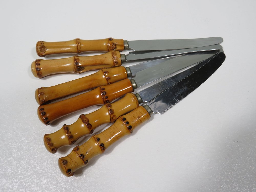 Bamboo Fruit Cutlery in Holder, Solingen, Germany, 1950s