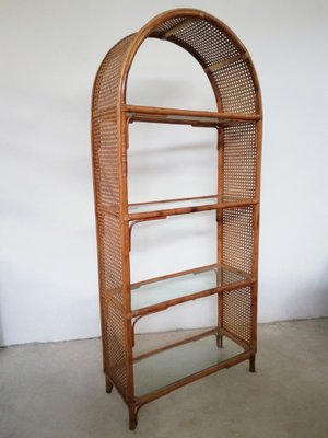 Bamboo Glass & Rattan Arch Bookcase, 1970-UIW-1134227