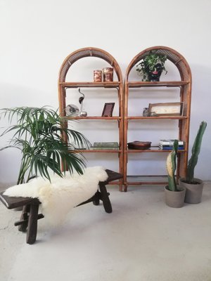 Bamboo Glass & Rattan Arch Bookcase, 1970-UIW-1134227