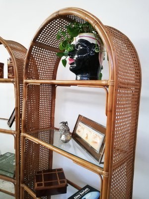 Bamboo Glass & Rattan Arch Bookcase, 1970-UIW-1134227