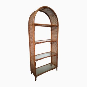 Bamboo Glass & Rattan Arch Bookcase, 1970-UIW-1134227