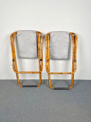 Bamboo, Iron & Fabric Folding Lounge Deck Chair, Italy, 1960s, Set of 2-LYQ-1171419