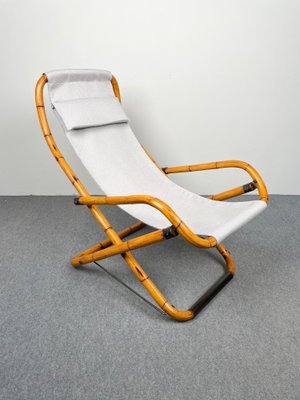 Bamboo, Iron & Fabric Folding Lounge Deck Chair, Italy, 1960s, Set of 2-LYQ-1171419