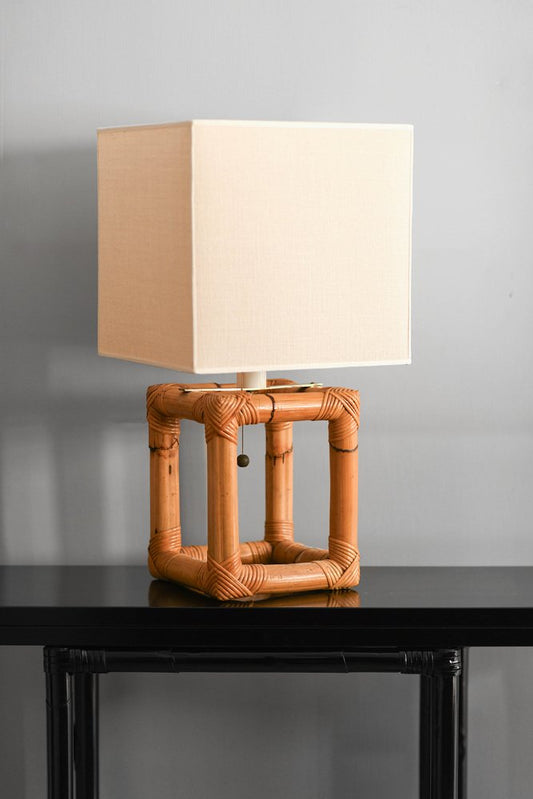 Bamboo Lamp with Fabric Lampshade, 1980s