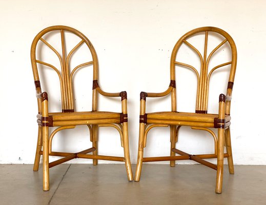 Bamboo & Leather Armchairs, 1970s, Set of 2-NPC-1329159