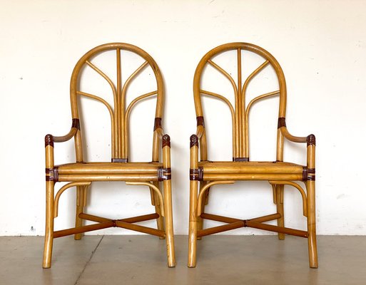 Bamboo & Leather Armchairs, 1970s, Set of 2-NPC-1329159