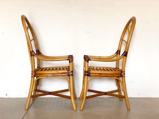 Bamboo & Leather Armchairs, 1970s, Set of 2-NPC-1329159