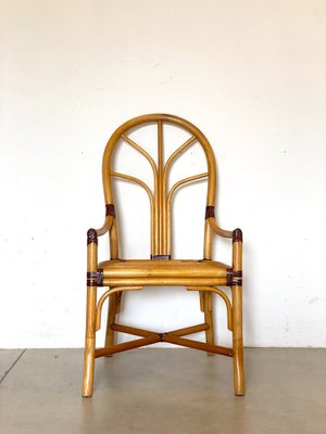 Bamboo & Leather Armchairs, 1970s, Set of 2-NPC-1329159