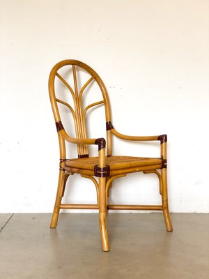 Bamboo & Leather Armchairs, 1970s, Set of 2-NPC-1329159