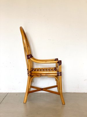 Bamboo & Leather Armchairs, 1970s, Set of 2-NPC-1329159