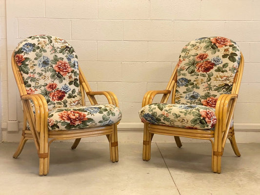 Bamboo & Leather Armchairs, 1980s, Set of 2