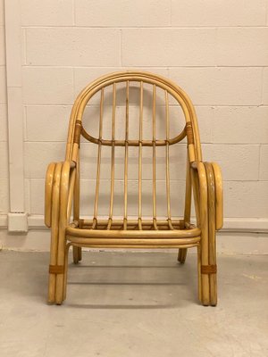 Bamboo & Leather Armchairs, 1980s, Set of 2-NPC-1332339