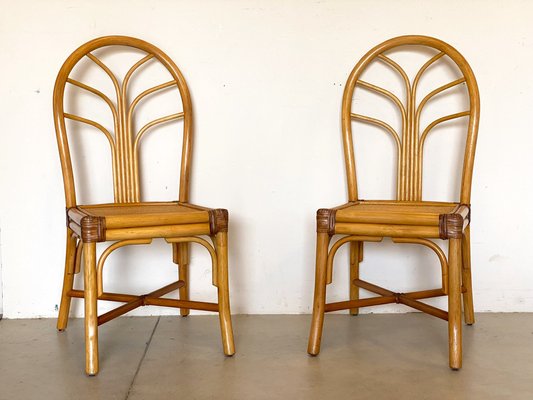 Bamboo & Leather Dining Chairs, 1970s, Set of 2-NPC-1329157