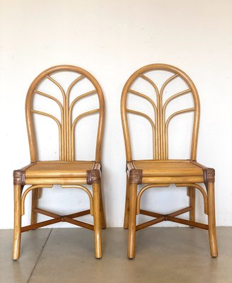 Bamboo & Leather Dining Chairs, 1970s, Set of 2-NPC-1329157