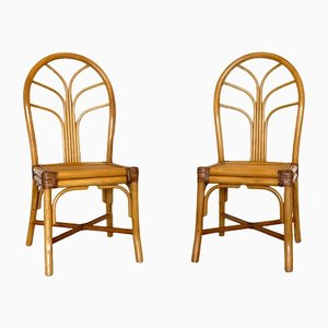 Bamboo & Leather Dining Chairs, 1970s, Set of 2-NPC-1329157