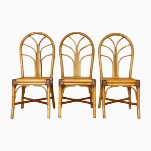 Bamboo & Leather Dining Chairs, 1970s, Set of 3-NPC-1329161