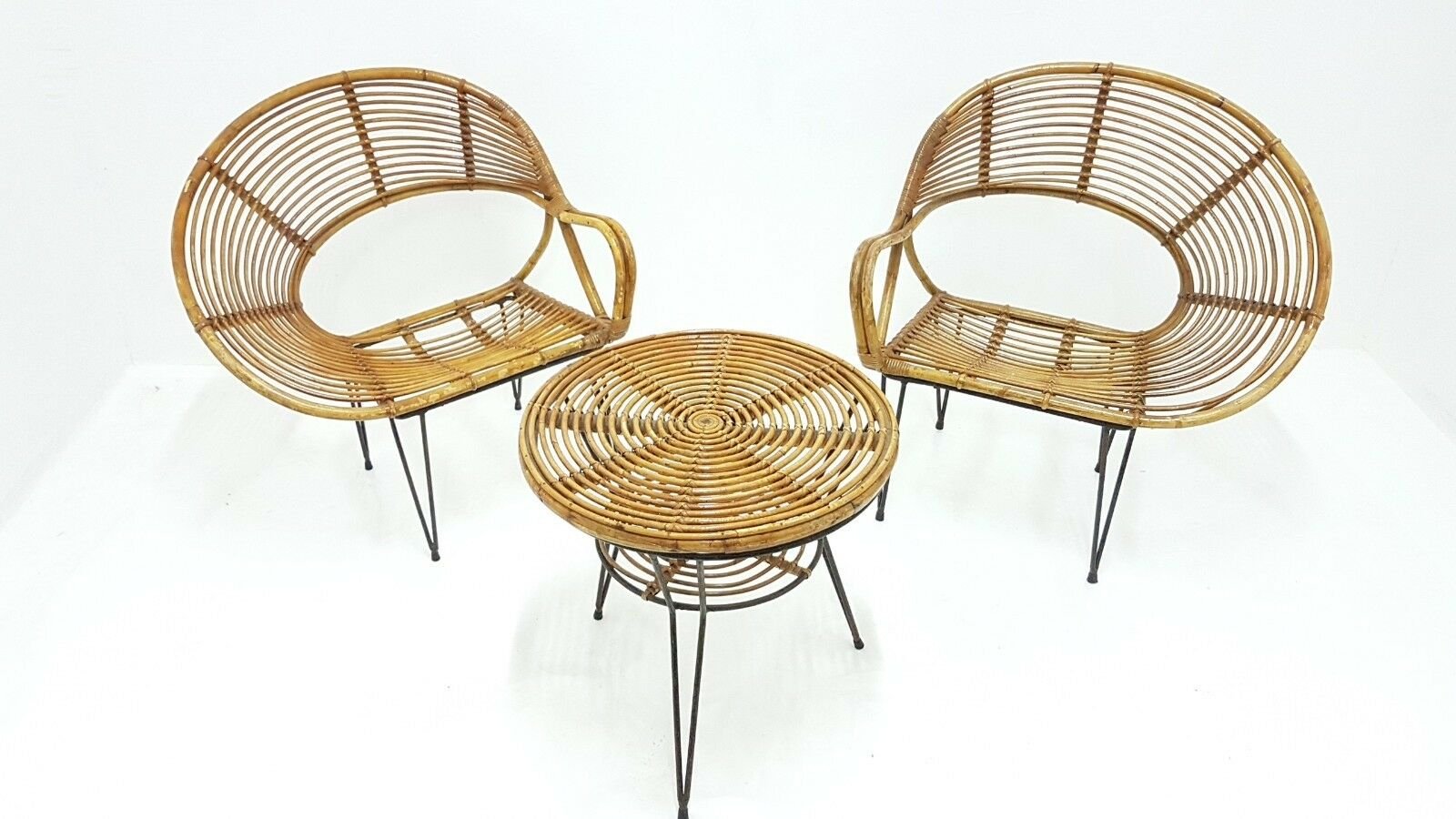 Bamboo Lounge Chairs and Table by Janine Abraham & Dirk Jan Rol, 1950s, Set of 3