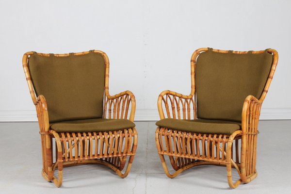 Bamboo Lounge Chairs by Tove Kindts-Larsen for R. Wengler, 1950s, Set of 2-QQ-1718258