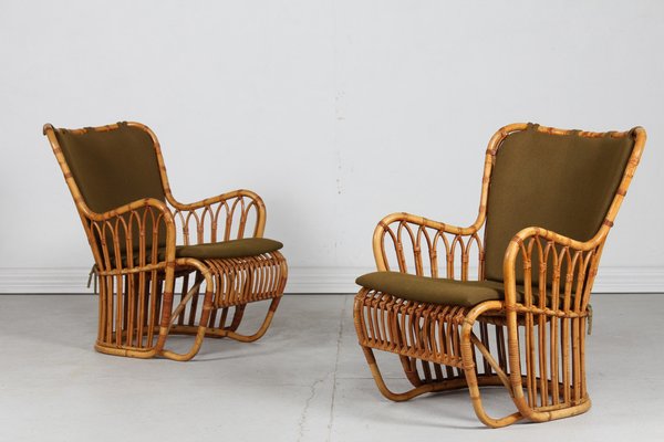 Bamboo Lounge Chairs by Tove Kindts-Larsen for R. Wengler, 1950s, Set of 2-QQ-1718258