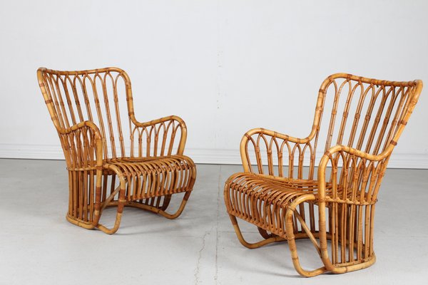 Bamboo Lounge Chairs by Tove Kindts-Larsen for R. Wengler, 1950s, Set of 2-QQ-1718258