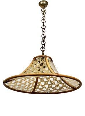 Bamboo, Metal, Glass & Rattan Pendant Light, Italy, 1960s-LYQ-1171773