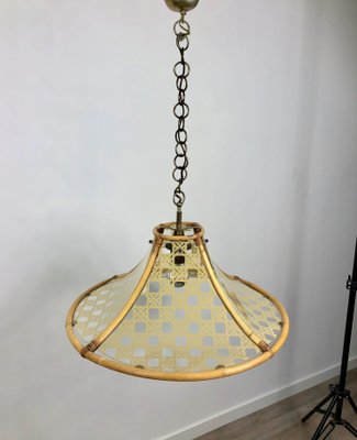 Bamboo, Metal, Glass & Rattan Pendant Light, Italy, 1960s-LYQ-1171773