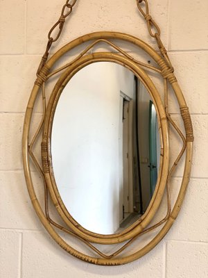 Bamboo Oval Mirror, 1970s-NPC-1700620