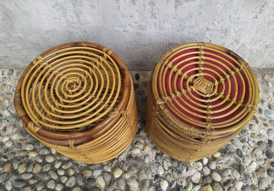 Bamboo Poufs, Italy, 1950s, Set of 2