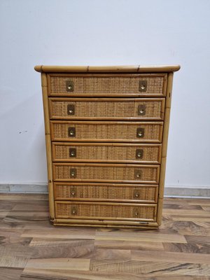 Bamboo Rattan and Brass Chest of Drawers by Dal Vera, Italy, 1970s-RKF-1823969