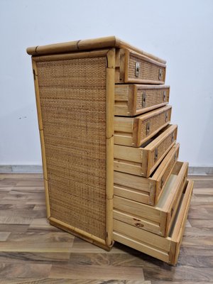 Bamboo Rattan and Brass Chest of Drawers by Dal Vera, Italy, 1970s-RKF-1823969