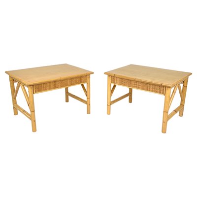 Bamboo, Rattan and Wood Coffee Tables, Italy, 1980s, Set of 2-LYQ-1331226