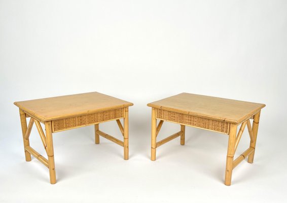 Bamboo, Rattan and Wood Coffee Tables, Italy, 1980s, Set of 2-LYQ-1331226