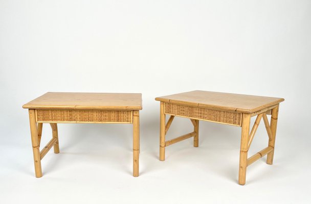 Bamboo, Rattan and Wood Coffee Tables, Italy, 1980s, Set of 2-LYQ-1331226