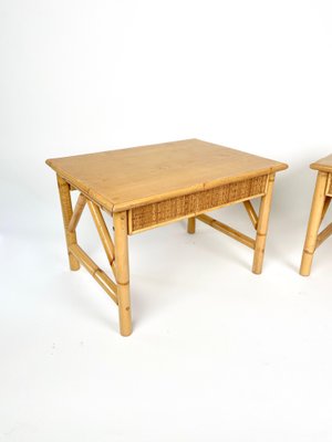 Bamboo, Rattan and Wood Coffee Tables, Italy, 1980s, Set of 2-LYQ-1331226