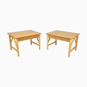 Bamboo, Rattan and Wood Coffee Tables, Italy, 1980s, Set of 2-LYQ-1331226