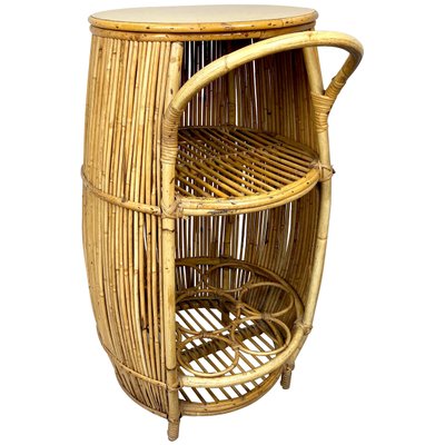 Bamboo Rattan Barrel Bar Cart Cabinet, Italy, 1960s-LYQ-1171561