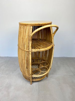 Bamboo Rattan Barrel Bar Cart Cabinet, Italy, 1960s-LYQ-1171561