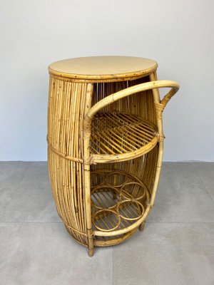 Bamboo Rattan Barrel Bar Cart Cabinet, Italy, 1960s-LYQ-1171561