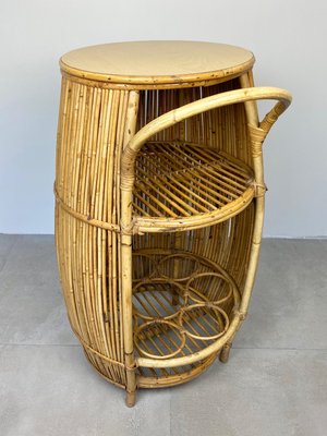 Bamboo Rattan Barrel Bar Cart Cabinet, Italy, 1960s-LYQ-1171561