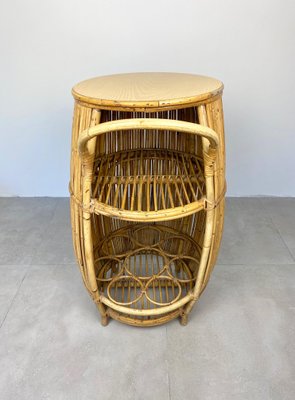 Bamboo Rattan Barrel Bar Cart Cabinet, Italy, 1960s-LYQ-1171561