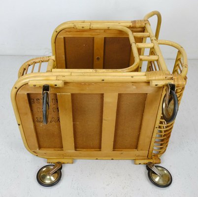 Bamboo, Rattan & Black Formica Trolley with Magazine Rack from FM, 1950s-FH-838215