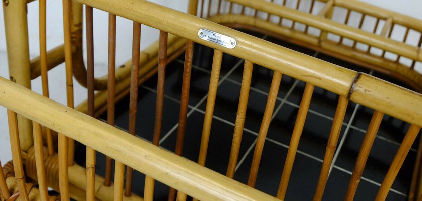 Bamboo, Rattan & Black Formica Trolley with Magazine Rack from FM, 1950s-FH-838215